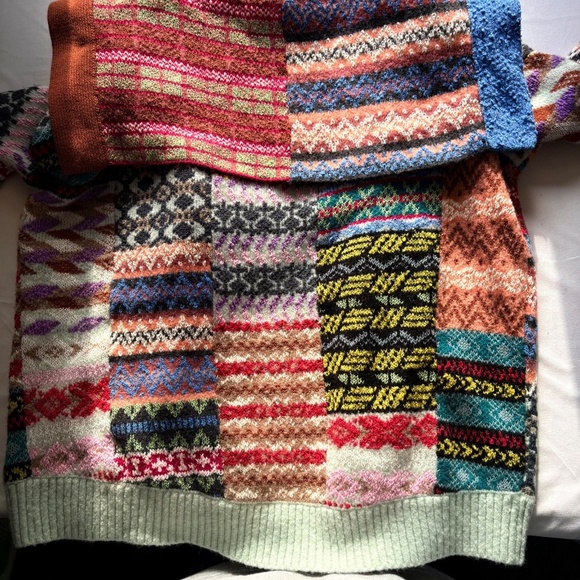 Anthropologie Boho Abstract Multicolor Patchwork Open Cardigan Sweater 1X/2X - Picture 16 of 16